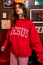 Load image into Gallery viewer, IT2594E-JESUSWT | Gingham Applique Mock-Neck Sweatshirt: Red / S/M-L/XL (3-3)