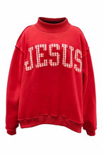 Load image into Gallery viewer, IT2594E-JESUSWT | Gingham Applique Mock-Neck Sweatshirt: Red / S/M-L/XL (3-3)