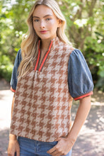 Load image into Gallery viewer, 37002 Stripe Denim Sleeve Houndstooth Tweed Top: Sage / S