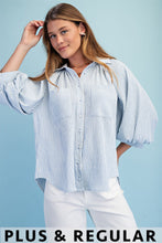 Load image into Gallery viewer, Striped Balloon Sleeve Button Down Blouse