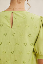 Load image into Gallery viewer, Lime Blossom Eyelet Puff Sleeve Top