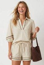 Load image into Gallery viewer, Seaside Stroll Contrast Linen Top