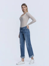 Load image into Gallery viewer, MID RISE MEDIUM DARK WASH CUFFED SLIM WIDE JEANS T7245: CHARMING / 29