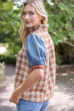 Load image into Gallery viewer, 37002 Stripe Denim Sleeve Houndstooth Tweed Top: Sage / L