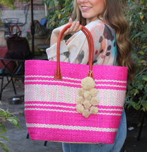 Load image into Gallery viewer, Cabrillo Sisal Basket Bag : Fuchsia with Natural Pom