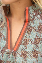 Load image into Gallery viewer, 37002 Stripe Denim Sleeve Houndstooth Tweed Top: Sage / L