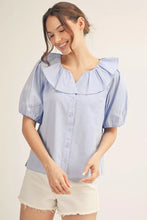 Load image into Gallery viewer, Blue Skies Ruffle Collar Blouse