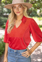 Load image into Gallery viewer, 36929 Collared V-Neck Smocked Yoke Top: Red / M