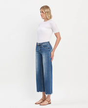 Load image into Gallery viewer, MID RISE MEDIUM DARK WASH RAW HEM WIDE JEANS vervet