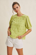Load image into Gallery viewer, Lime Blossom Eyelet Puff Sleeve Top