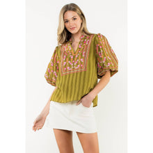 Load image into Gallery viewer, / Embroidered Puff Sleeve Textured Top/THML