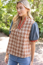 Load image into Gallery viewer, 37002 Stripe Denim Sleeve Houndstooth Tweed Top: Sage / S