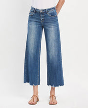 Load image into Gallery viewer, MID RISE MEDIUM DARK WASH RAW HEM WIDE JEANS vervet