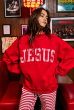 Load image into Gallery viewer, IT2594E-JESUSWT | Gingham Applique Mock-Neck Sweatshirt: Red / S/M-L/XL (3-3)