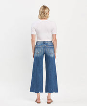 Load image into Gallery viewer, MID RISE MEDIUM DARK WASH RAW HEM WIDE JEANS vervet
