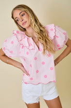Load image into Gallery viewer, Pretty in Polka Dot Ruffle Top