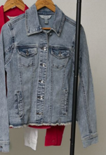 Load image into Gallery viewer, /Frayed Denim Jacket w/ Novelty Buttons