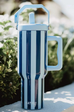Load image into Gallery viewer, Light Blue and Navy Striped 40 Oz Cabana Jug Tumbler