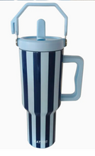 Load image into Gallery viewer, Light Blue and Navy Striped 40 Oz Cabana Jug Tumbler