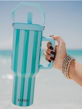 Load image into Gallery viewer, Aqua and Green Striped 40 Oz Cabana Jug Tumbler