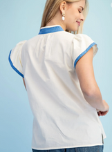 Load image into Gallery viewer, Blue Willow Embroidered Flutter Top