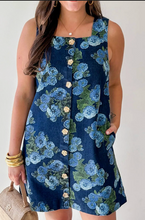 Load image into Gallery viewer, Midnight Bloom Denim Dress%
