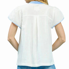 Load image into Gallery viewer, Blue Skies Appliqué Flutter Top