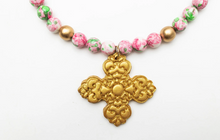 Load image into Gallery viewer, Pink and Green Rainflower Jasper with Andrea Cross
