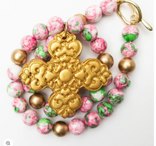 Load image into Gallery viewer, Pink and Green Rainflower Jasper with Andrea Cross