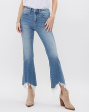 Load image into Gallery viewer, High Rise Crop Flare With Uneven Hem