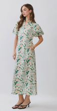 Load image into Gallery viewer, Peacock Print Puff Sleeve Midi Dress