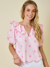 Load image into Gallery viewer, Pretty in Polka Dot Ruffle Top