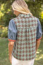 Load image into Gallery viewer, 37002 Stripe Denim Sleeve Houndstooth Tweed Top: Sage / L