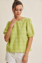 Load image into Gallery viewer, Lime Blossom Eyelet Puff Sleeve Top