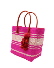 Load image into Gallery viewer, Cabrillo Sisal Basket Bag : Fuchsia with Natural Pom