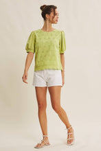 Load image into Gallery viewer, Lime Blossom Eyelet Puff Sleeve Top