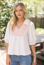 Load image into Gallery viewer, 36929 Collared V-Neck Smocked Yoke Top: Red / M