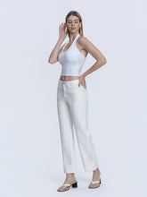 Load image into Gallery viewer, HIGH RISE OPTIC WHITE CUFFED SLIM WIDE JEANS-Vervett