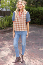 Load image into Gallery viewer, 37002 Stripe Denim Sleeve Houndstooth Tweed Top: Sage / L