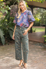 Load image into Gallery viewer, 37178 Gold Button Abstract Velvet Jaquard Wide Leg Pants: Olive / S