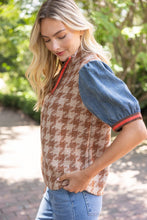 Load image into Gallery viewer, 37002 Stripe Denim Sleeve Houndstooth Tweed Top: Sage / L