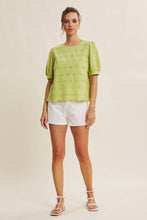 Load image into Gallery viewer, Lime Blossom Eyelet Puff Sleeve Top