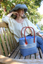 Load image into Gallery viewer, Raja Straw Basket Bag: Denim & Natural