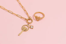 Load image into Gallery viewer, Stainless Steel Paperclip Carabiner Charm Holder Necklace: Gold / 18"+2"