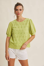 Load image into Gallery viewer, Lime Blossom Eyelet Puff Sleeve Top