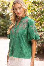 Load image into Gallery viewer, Tabitha Floral Embroidered Suede Top