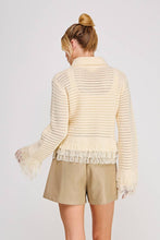 Load image into Gallery viewer, Open Knit Collared Fringe Cardigan: Ivory / M
