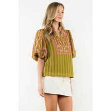 Load image into Gallery viewer, Embroidered Puff Sleeve Textured Top/THML
