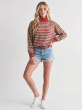 Load image into Gallery viewer, IT-10239-MOCKNECK TERRY STRIPE COTTON TOP: Red/Green / M
