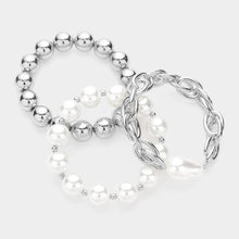 Load image into Gallery viewer, 3PCS Pearl Metal Ball Chain Stretch Multi Layered Bracelets
